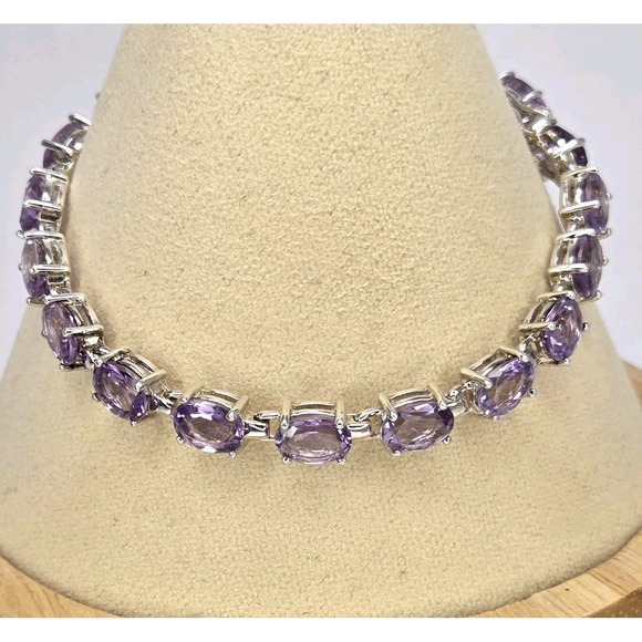 Beautiful Vintage Amethyst Sterling Silver Tennis Bracelet 7" - Picture 1 of 5